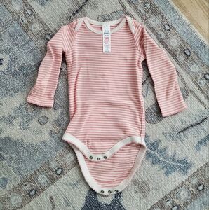 Baby Boden Pink Striped Long Sleeve Bodysuit Sz12-18m.